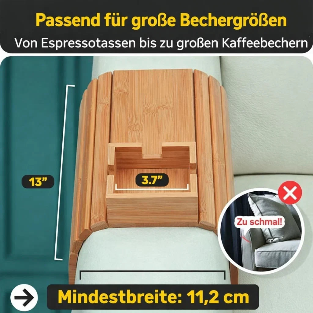 Plateau en bambou pour accoudoir de canapé – Porte-boissons et porte-snacks