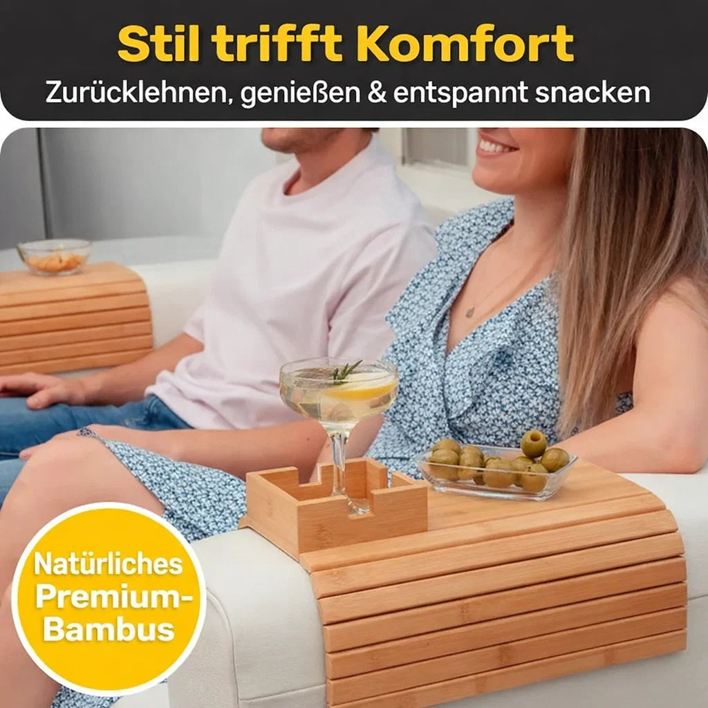 Plateau en bambou pour accoudoir de canapé – Porte-boissons et porte-snacks