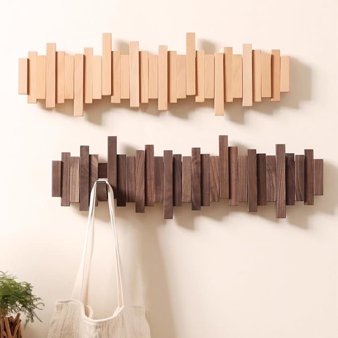 Porte-manteau mural en bois massif avec crochets rabattables design piano