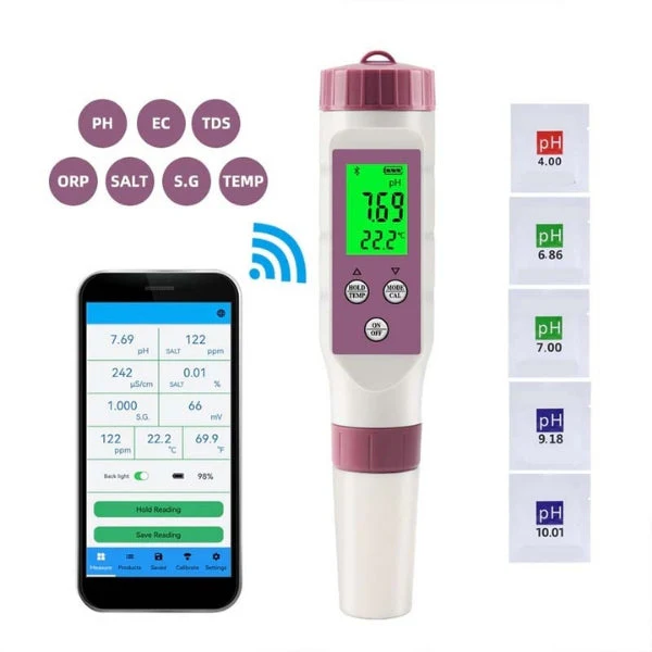 Testeur Qualité Eau Numérique 7-en-1 pH TDS Bluetooth