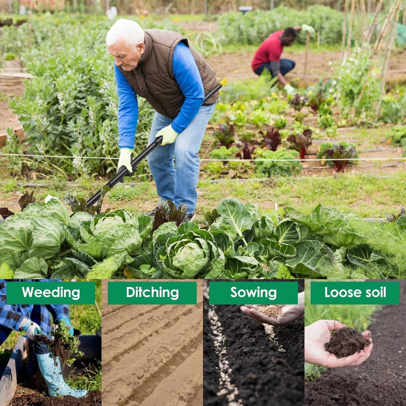 Binette de jardin ergonomique à long manche pour désherbage debout