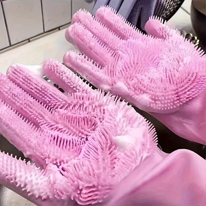 Gants de vaisselle en silicone avec poils abrasifs intégrés