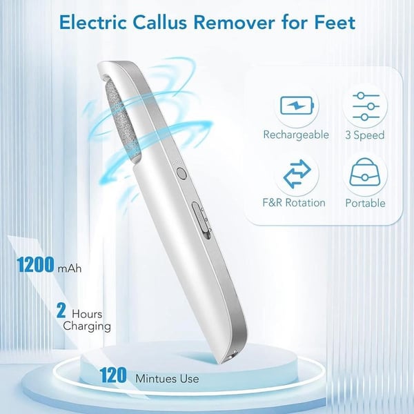 Râpe Électrique pour Pieds avec Rotation 360° et Éclairage LED