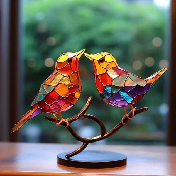 Sculpture d'oiseau en verre coloré – décoration élégante faite à la main