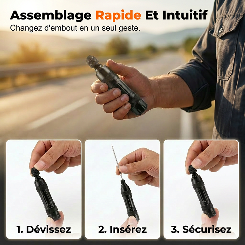 Kit de Réparation de Pneu Crevaison – Outil Compact avec Mèches et Poignée