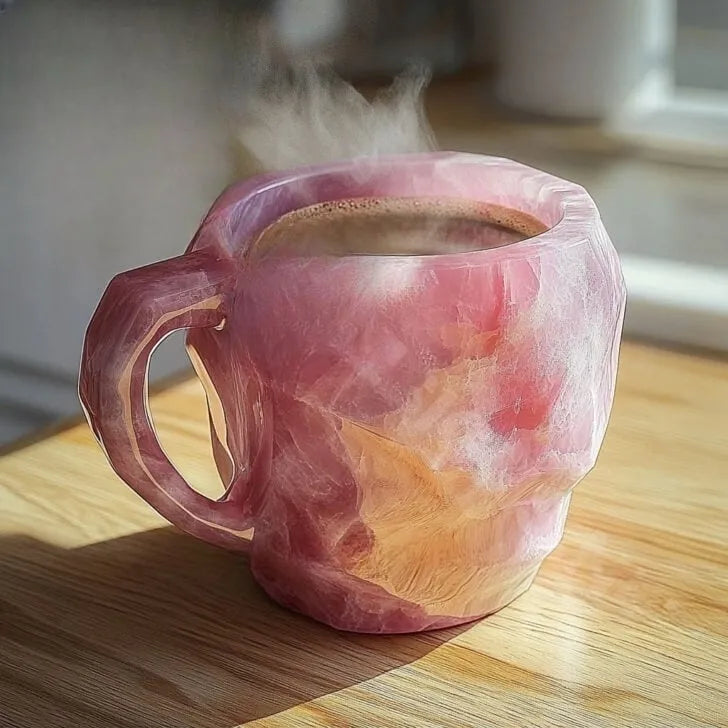 Tasse à café en pierre minérale naturelle faite à la main – Jaspe, Onyx, Quartz