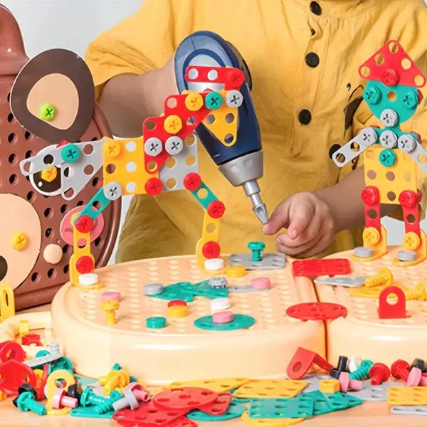 Coffret de Construction Montessori avec Perceuse pour Enfants