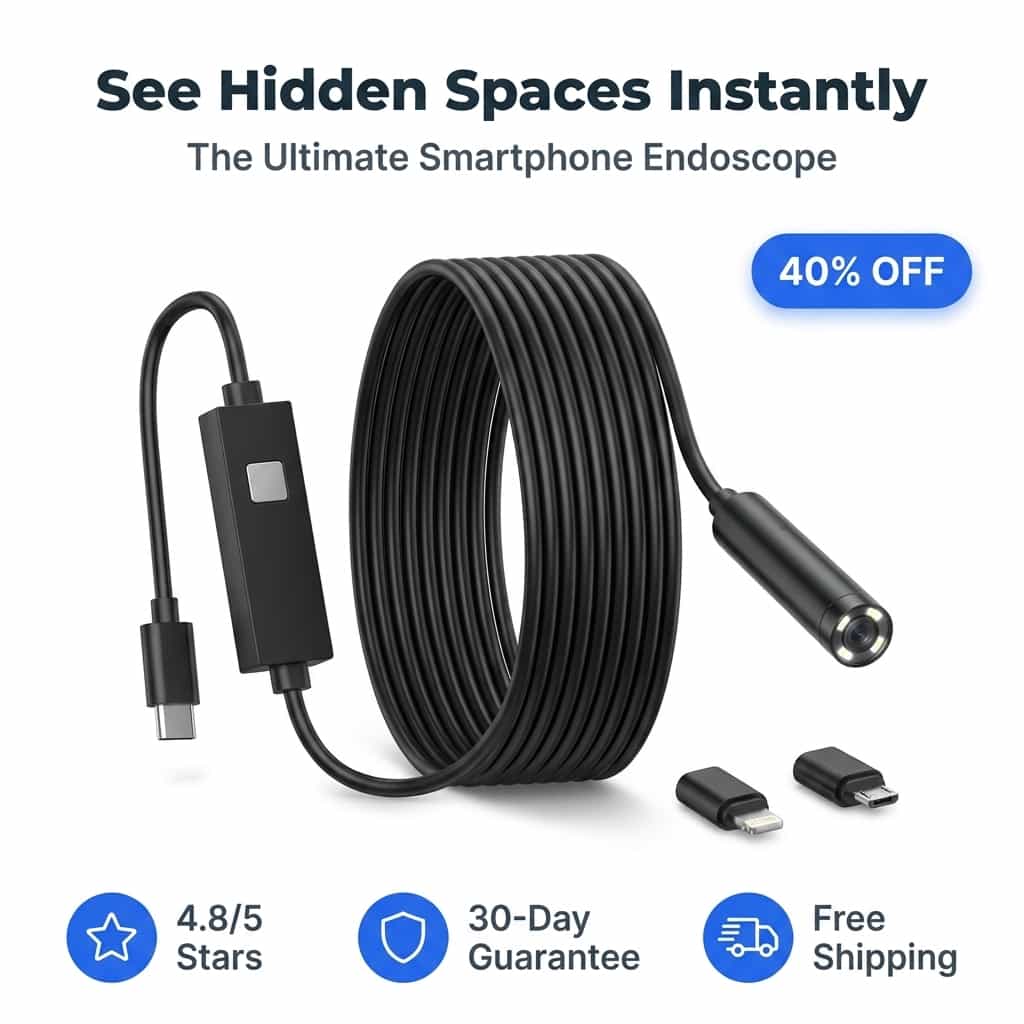 Caméra d'inspection HD 1080p avec câble semi-rigide 5 m pour smartphone