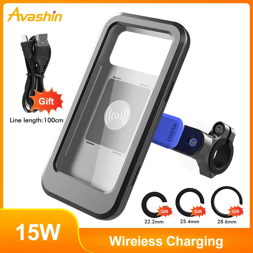 Support Téléphone Vélo Étanche avec Charge Sans Fil 15W et Batterie Intégrée