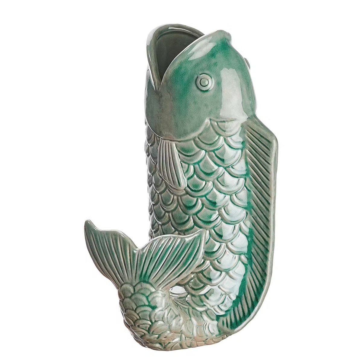 Vase en forme de carpe Koï en grès – objet d'art décoratif