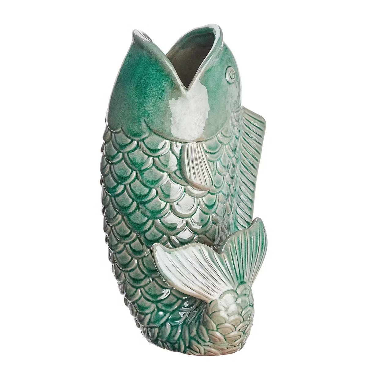 Vase en forme de carpe Koï en grès – objet d'art décoratif