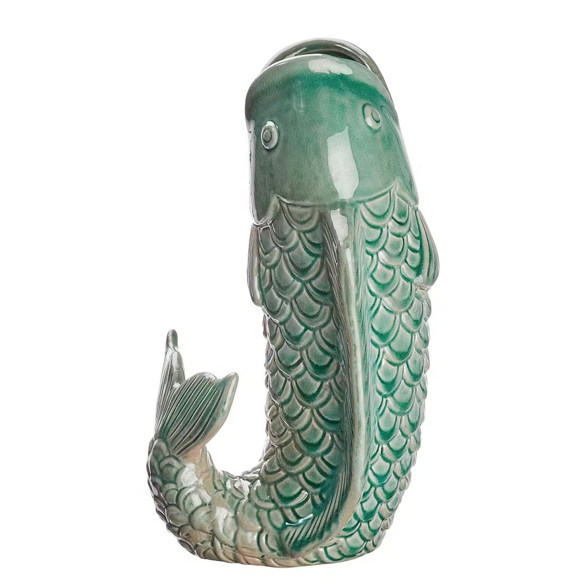 Vase en forme de carpe Koï en grès – objet d'art décoratif
