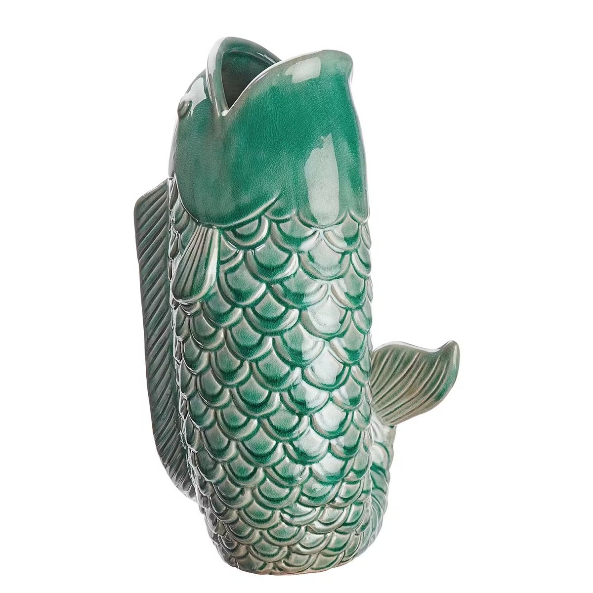 Vase en forme de carpe Koï en grès – objet d'art décoratif