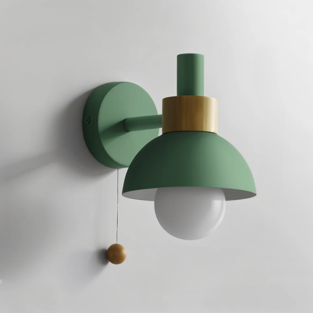 Applique Murale LED en Bois et Fer avec Interrupteur à Tirette