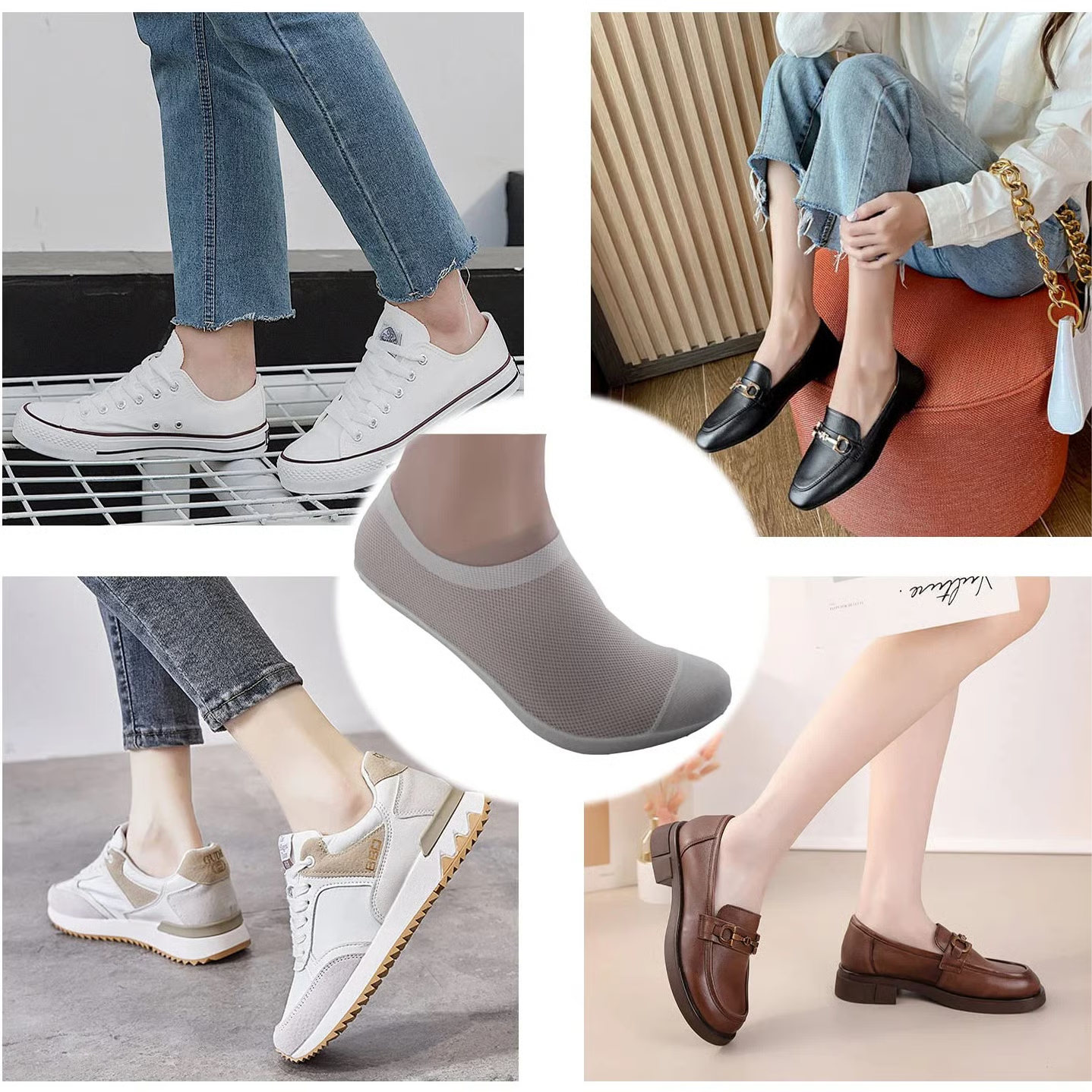 Chaussettes Invisibles Respirantes Antidérapantes en Coton et Mesh