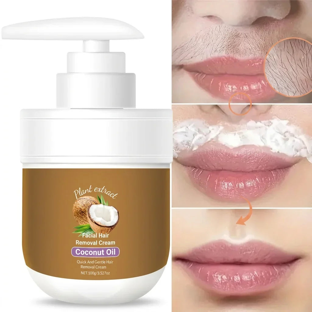 Crème Dépilatoire Visage à Base de Plantes – Aloe Vera & Huile de Coco