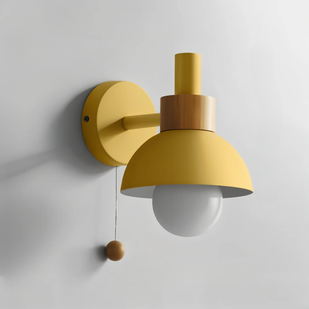 Applique Murale LED en Bois et Fer avec Interrupteur à Tirette