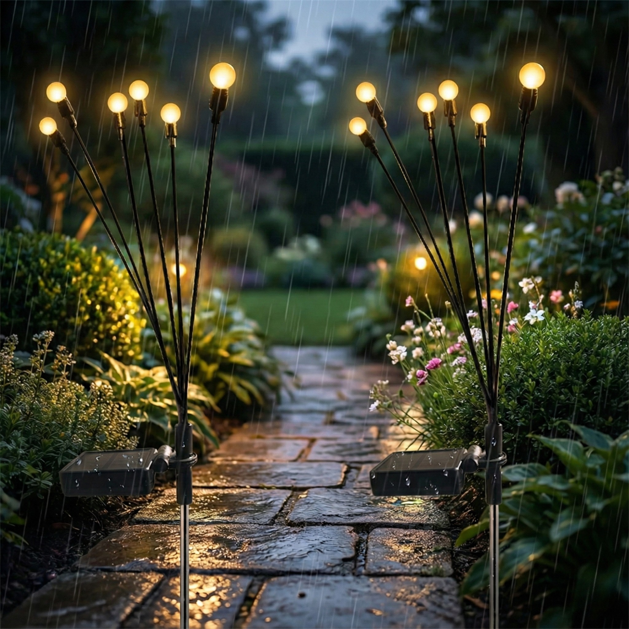 Lampe Solaire de Jardin LED à Effet Lucioles pour Terrasse et Allées
