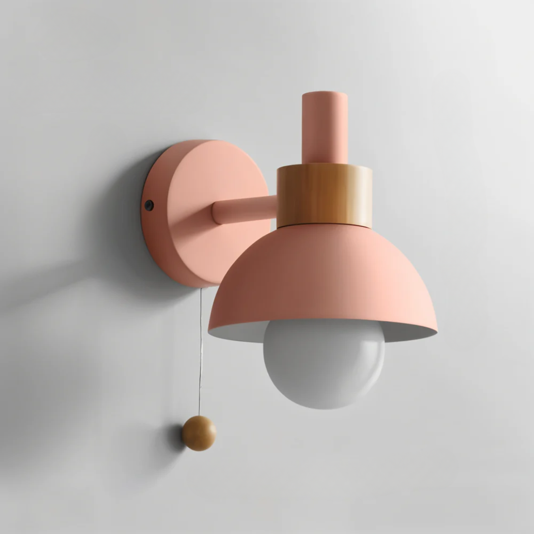 Applique Murale LED en Bois et Fer avec Interrupteur à Tirette