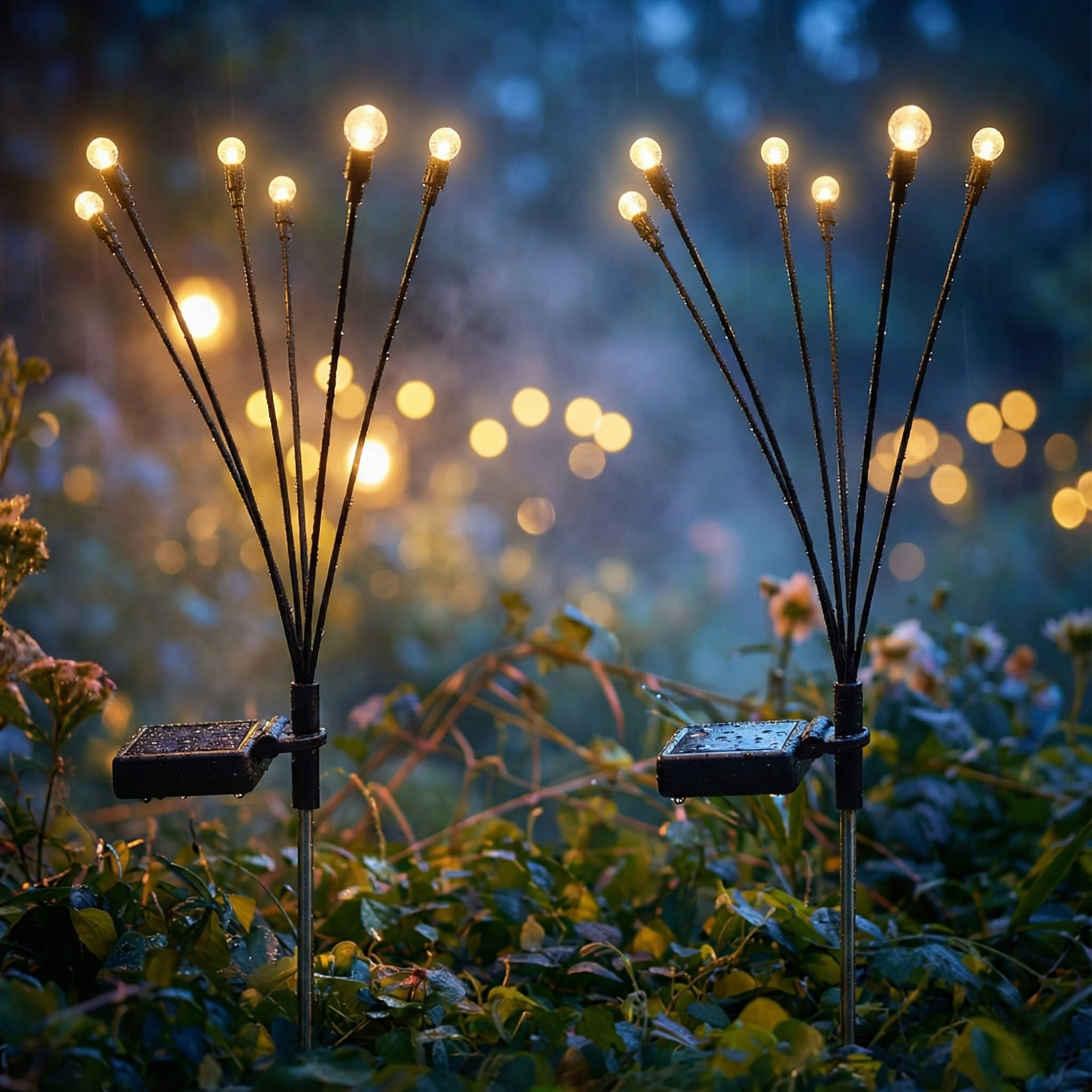 Lampe Solaire de Jardin LED à Effet Lucioles pour Terrasse et Allées