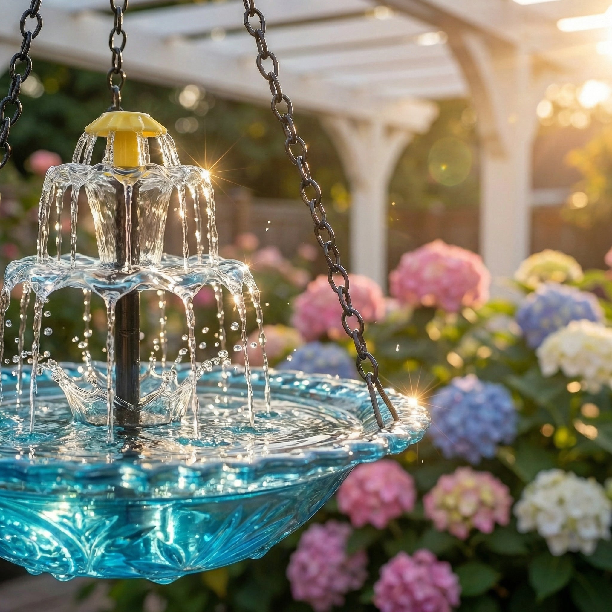 Fontaine suspendue solaire à deux niveaux – Abreuvoir oiseaux jardin