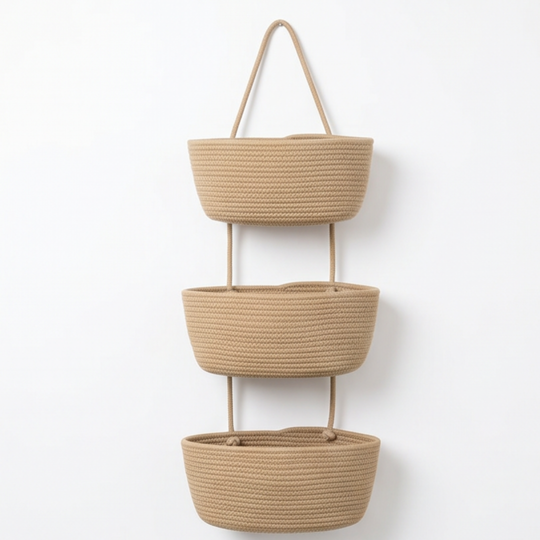 Panier Suspendu de Porte 3 Niveaux sans Perçage – Rangement Cuisine et Salle de