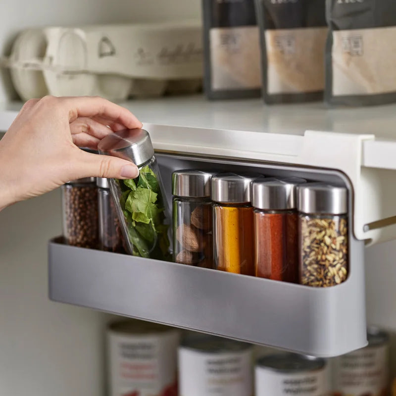 Étagère à épices adhésive sous placard – Organiseur cuisine sans perçage