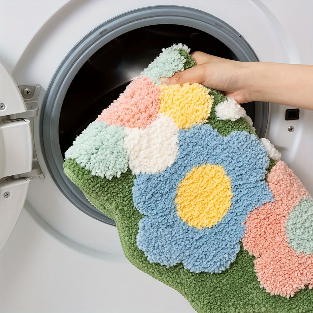 Tapis de bain absorbant à motif floral – antidérapant & doux