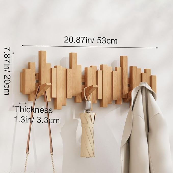 Porte-manteau mural en bois massif avec crochets rabattables design piano