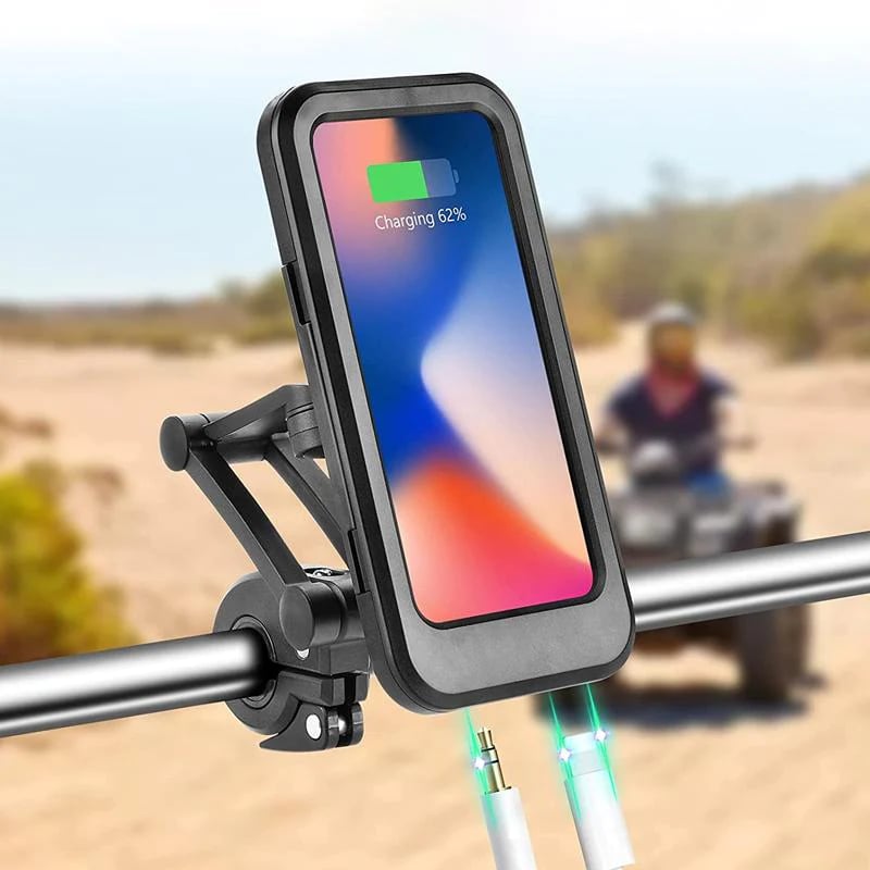 Support Téléphone Vélo Étanche avec Charge Sans Fil 15W et Batterie Intégrée