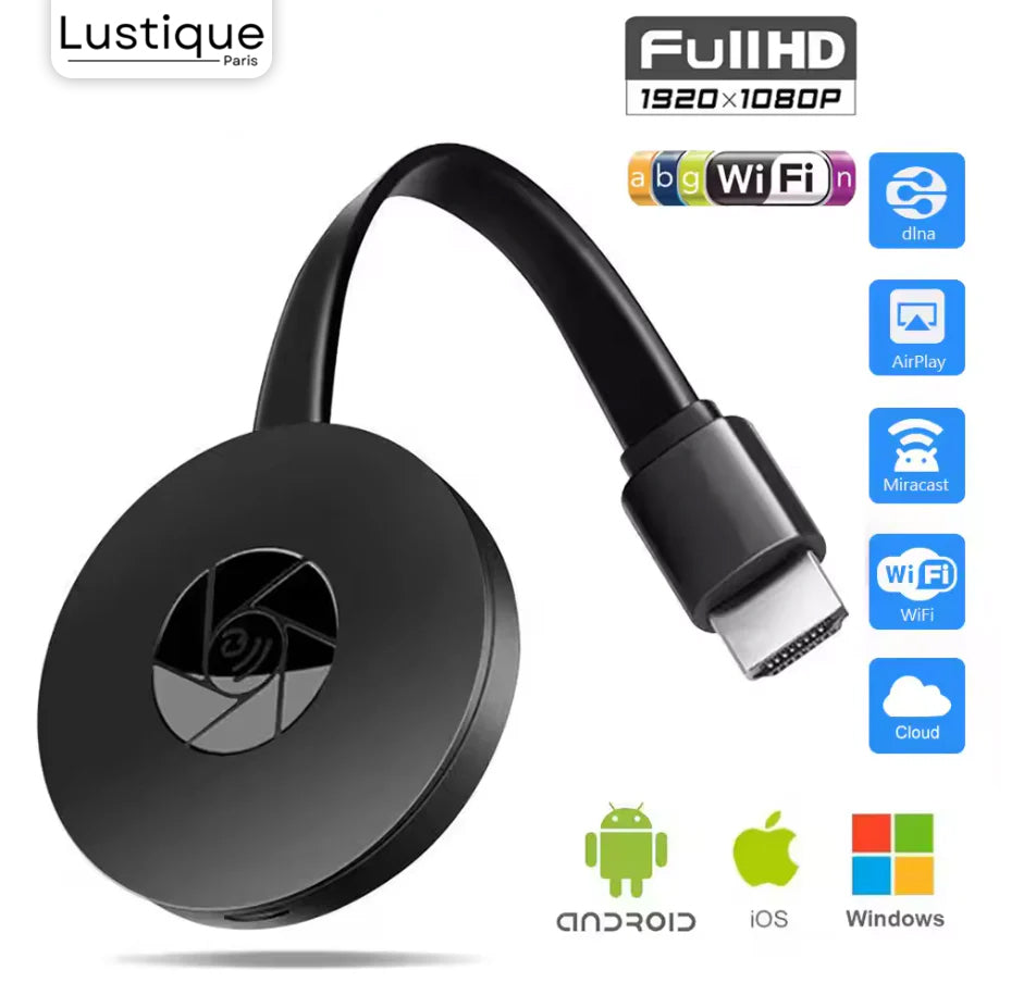 Adaptateur HDMI WiFi Miracast pour Miroir d'Écran Smartphone sur TV
