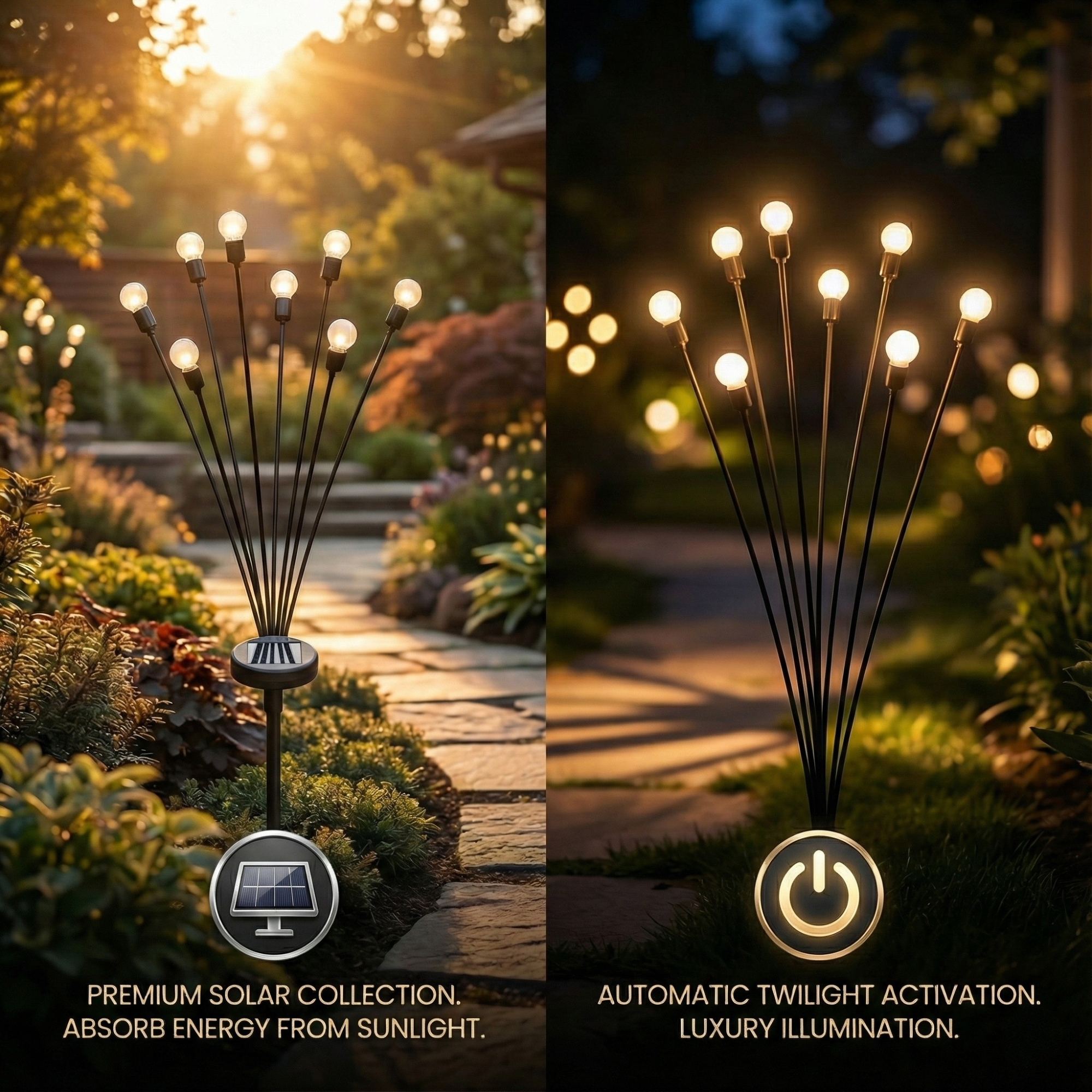 Lampe Solaire de Jardin LED à Effet Lucioles pour Terrasse et Allées