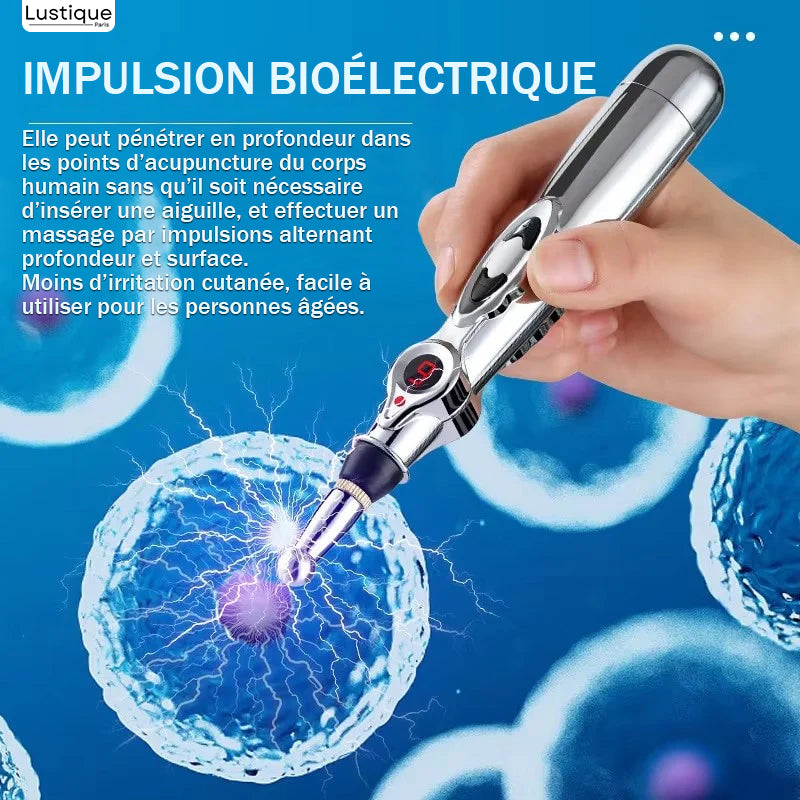 Stylo de Massage par Acupression Électrique avec 5 Embouts Interchangeables