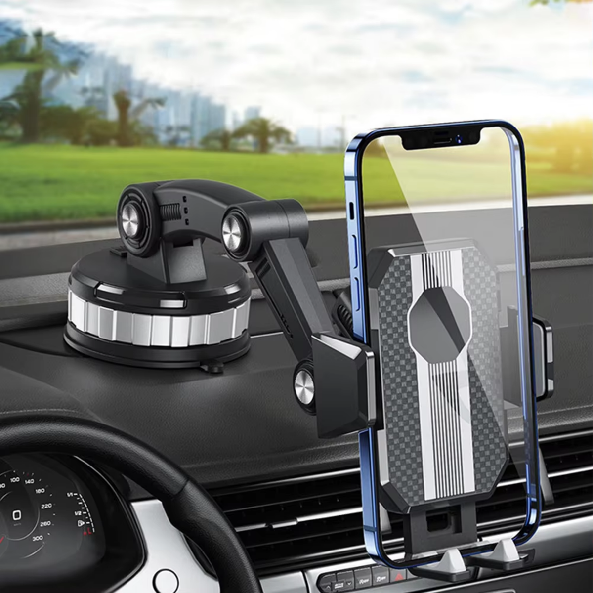 Support téléphone voiture avec ventouse, rotation 360° et utilisation à une main