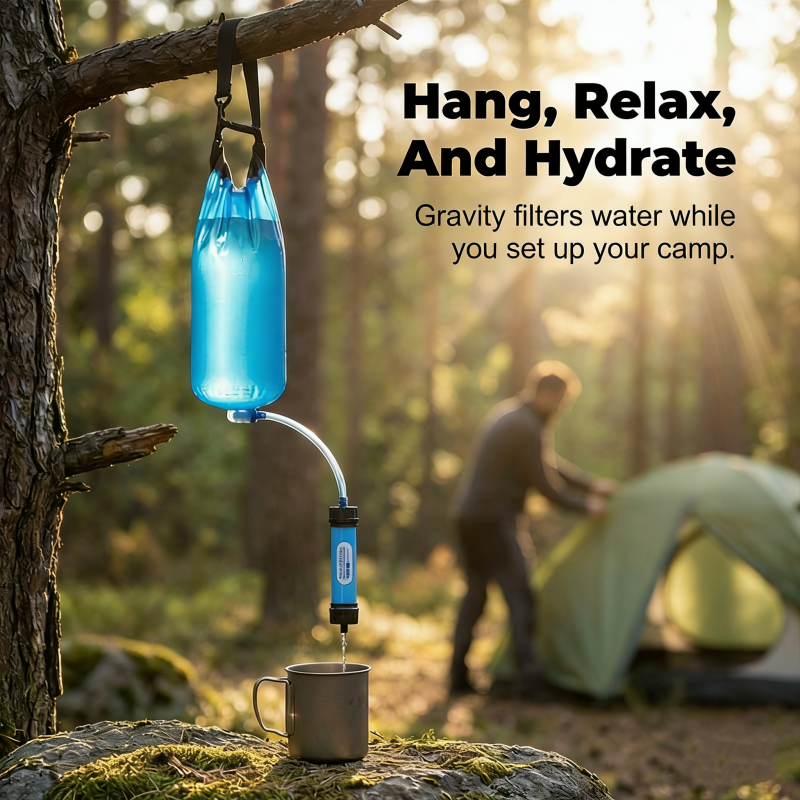 Filtre à eau par gravité portable 2L pour camping et randonnée
