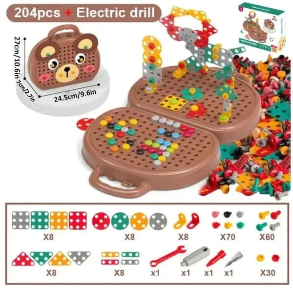 Jeu de construction avec perceuse électrique pour enfants – 204 pièces en