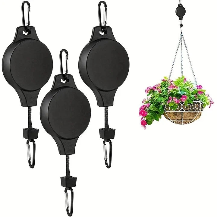 Crochet Rétractable pour Plantes Suspendues avec Système de Poulie