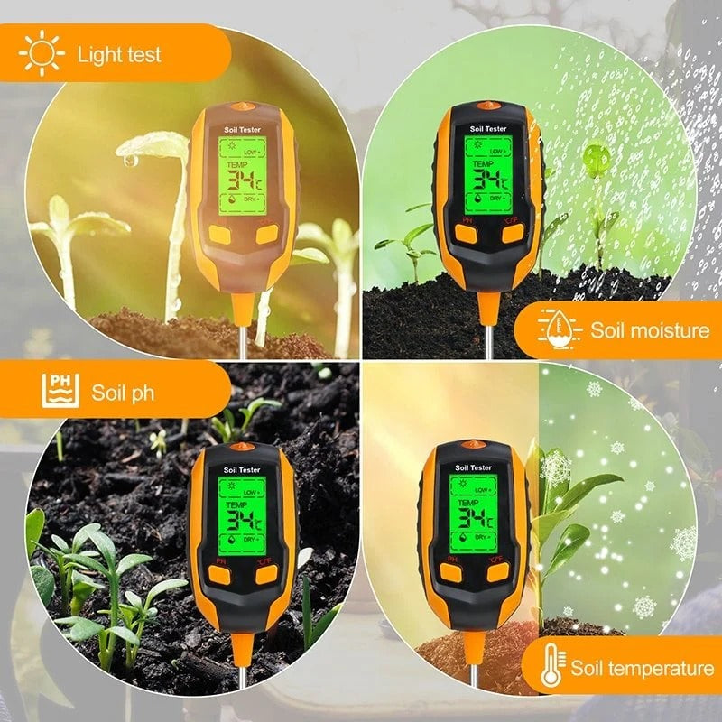Testeur de Sol 4-en-1 – Humidité, pH, Température et Lumière