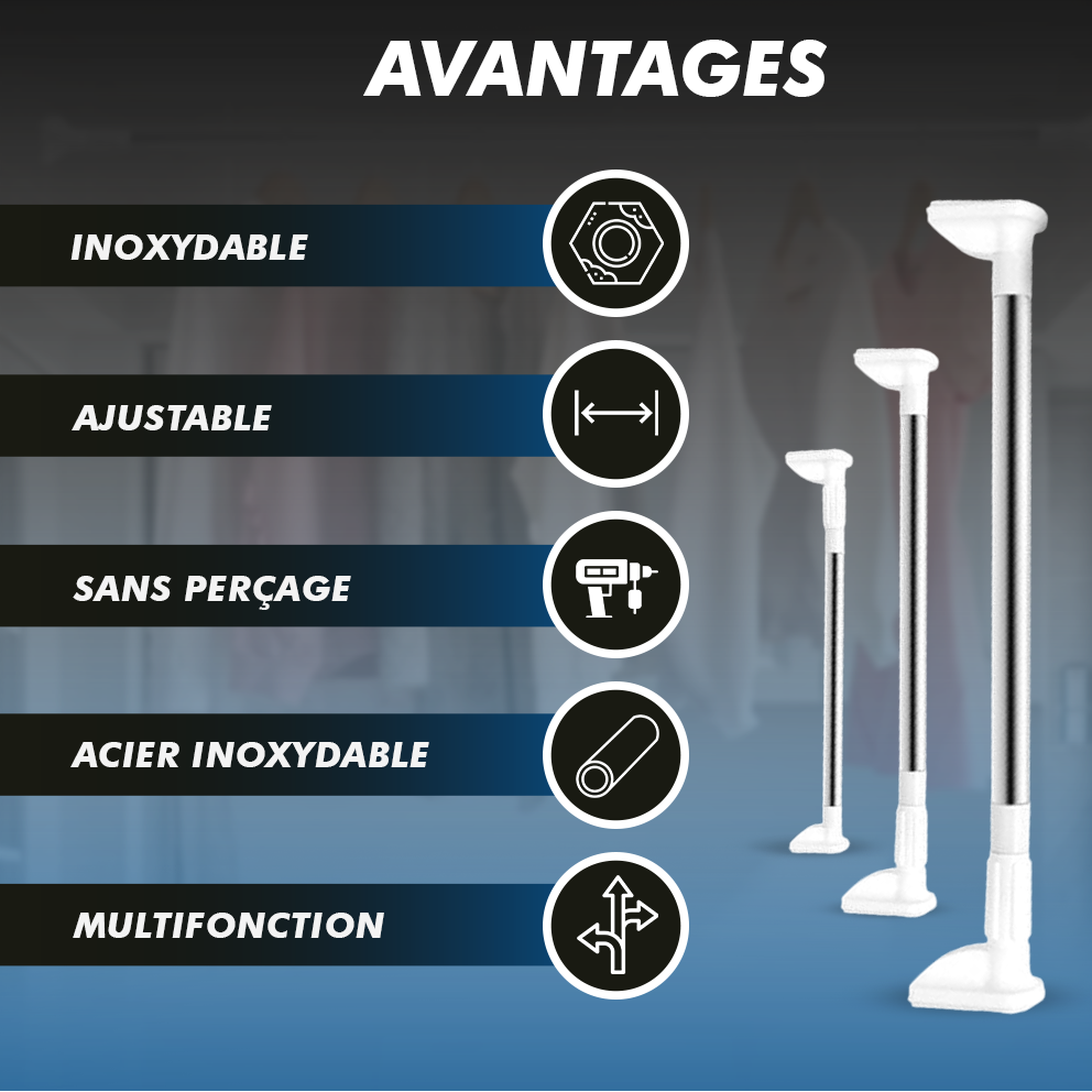 Tringle à rideaux sans perçage ajustable – Acier inoxydable Twist-Lock