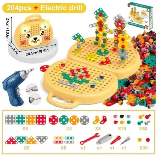 Jeu de construction avec perceuse électrique pour enfants – 204 pièces en