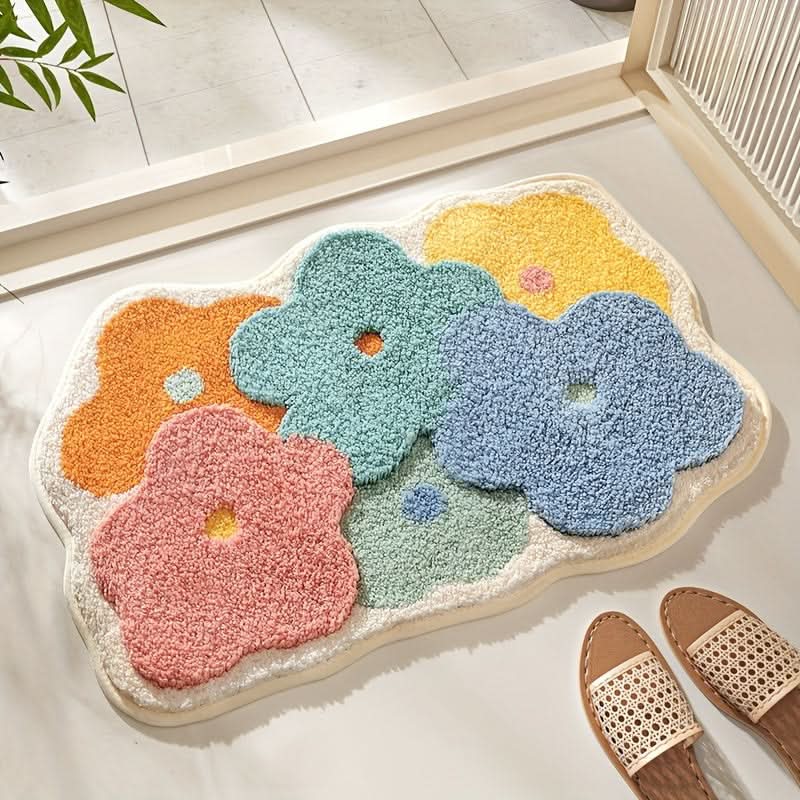 Tapis de bain absorbant à motif floral – antidérapant & doux