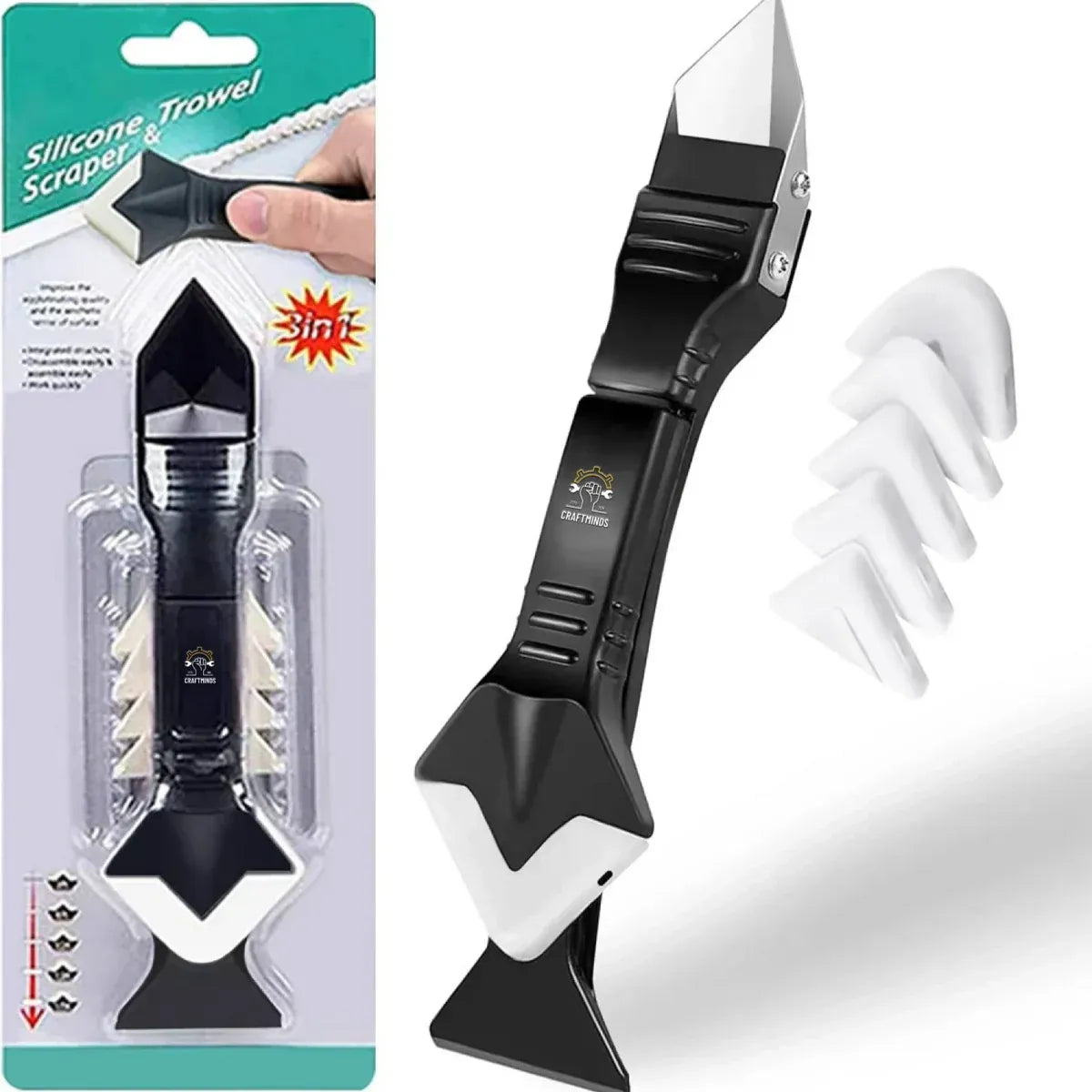 Outil 3-en-1 Lisseur de Joints Silicone avec 5 Embouts Interchangeables