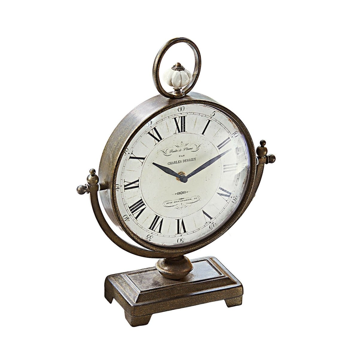 Horloge de table vintage à chiffres romains – Design industriel bronze antique