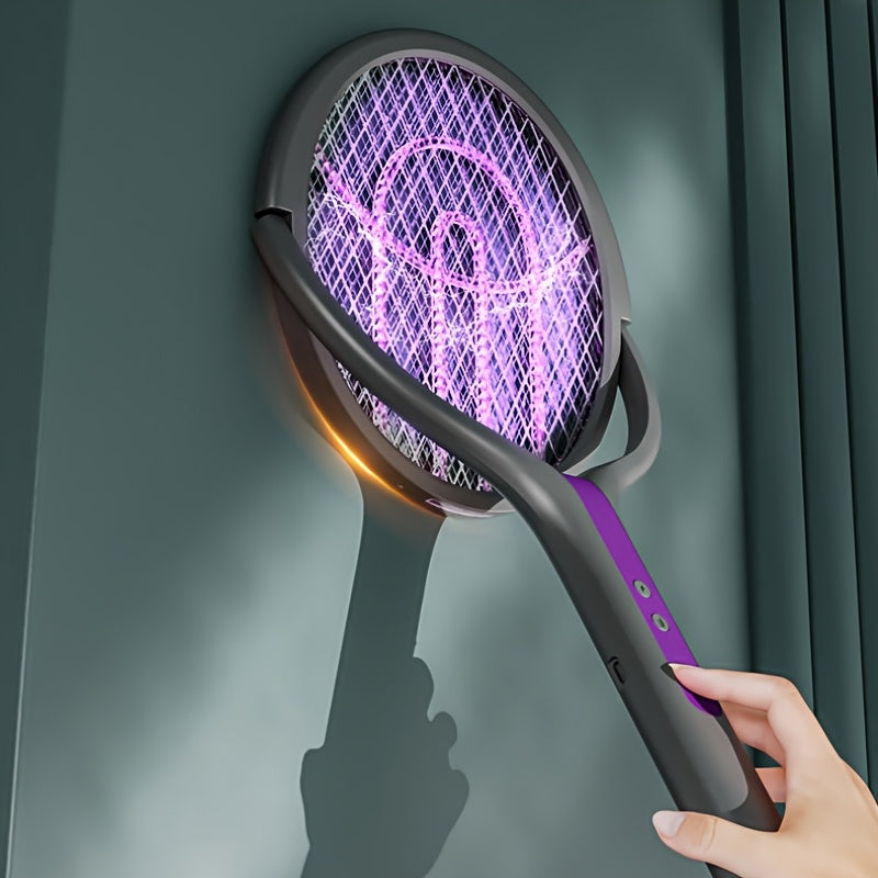 Raquette électrique anti-moustiques avec lampe UV et poignée télescopique