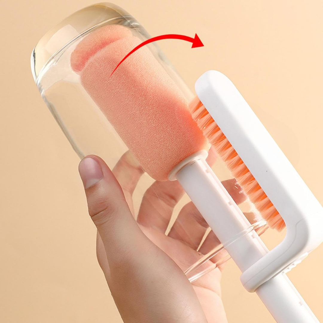 Goupillon Bouteille 3-en-1 avec Brosse et Racloir – Manche Réglable
