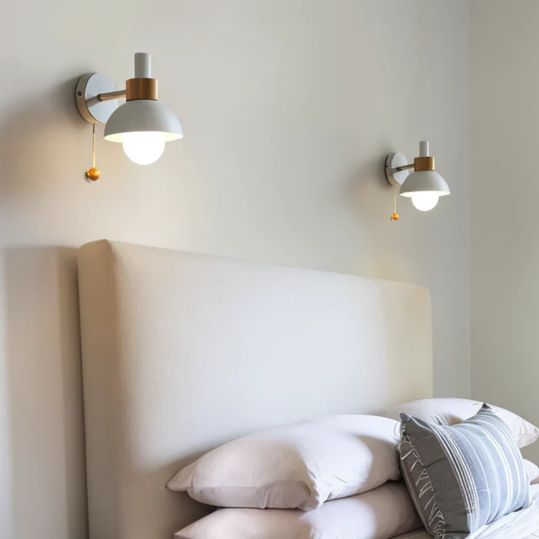 Applique Murale LED en Bois et Fer avec Interrupteur à Tirette