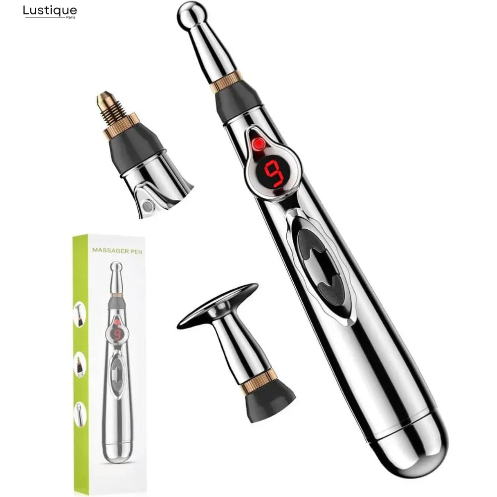 Stylo de Massage par Acupression Électrique avec 5 Embouts Interchangeables
