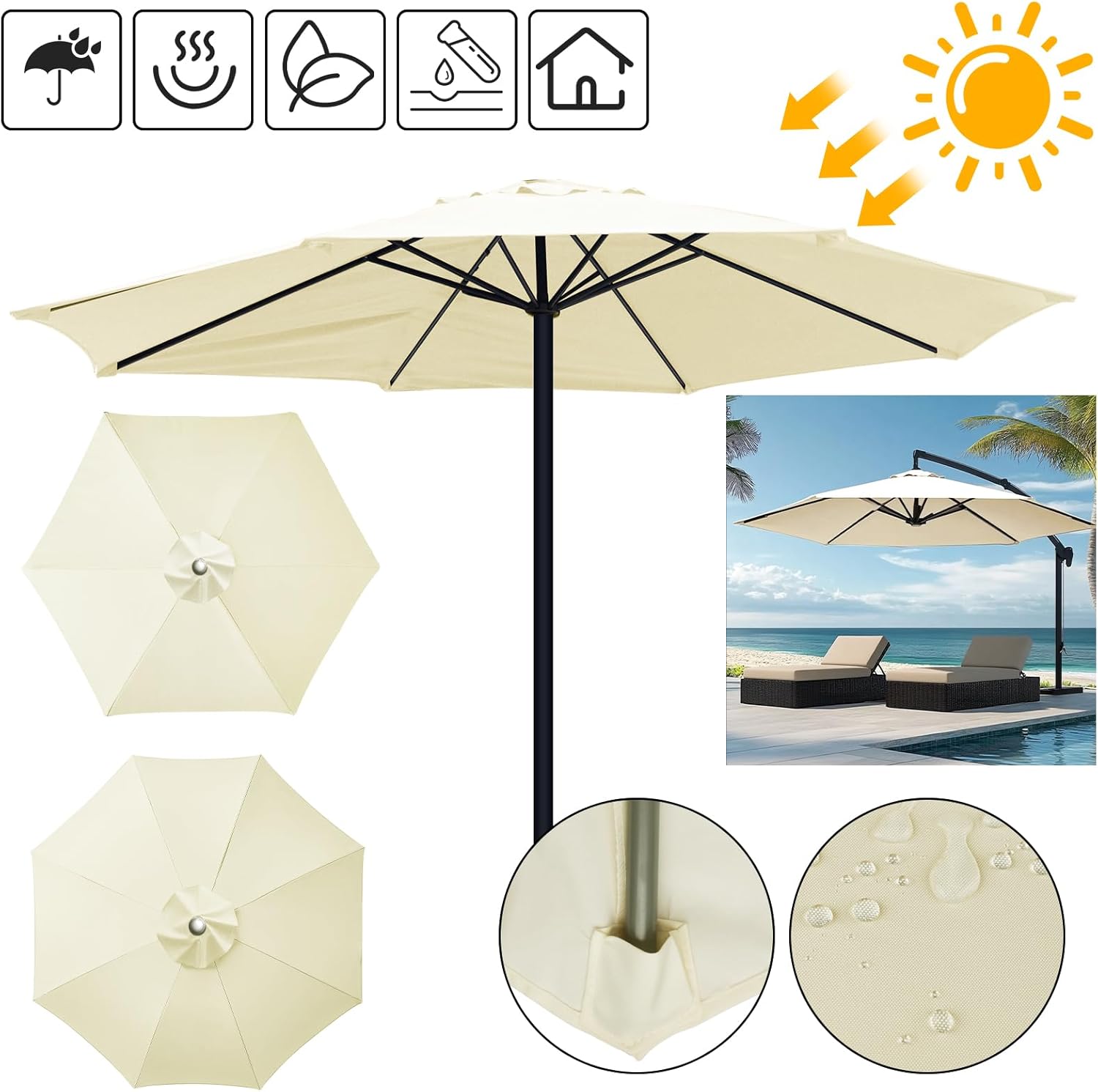 Housse de Parasol Imperméable avec Ventilation pour Jardin et Terrasse