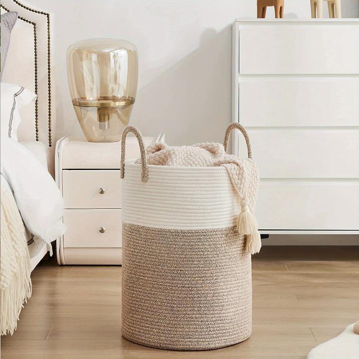 Panier à linge tressé en coton 58 litres – pliable et gain de place