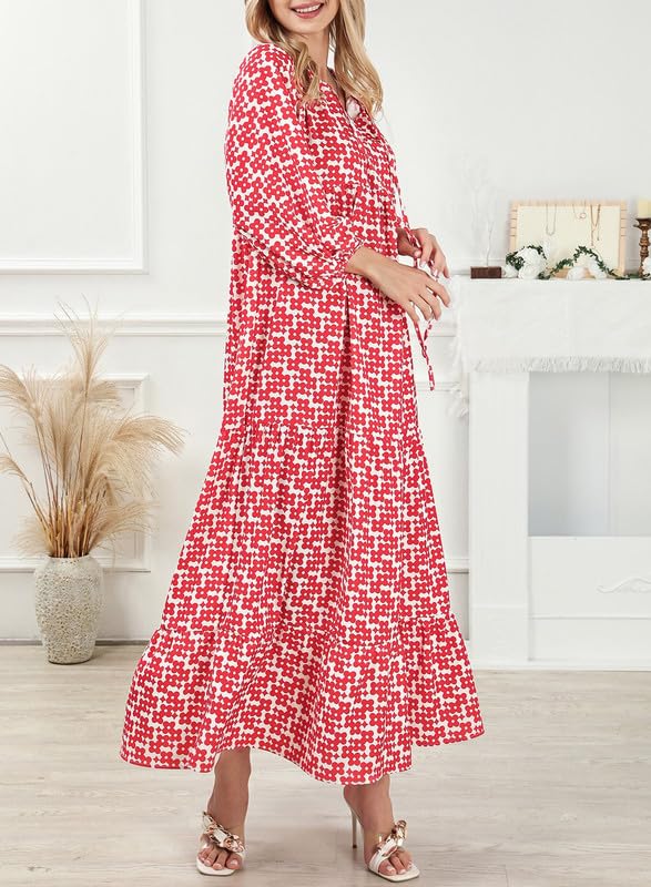 Lieke™ – Robes longues bohèmes géométriques à manches bouffantes pour femmes [50 % de réduction]
